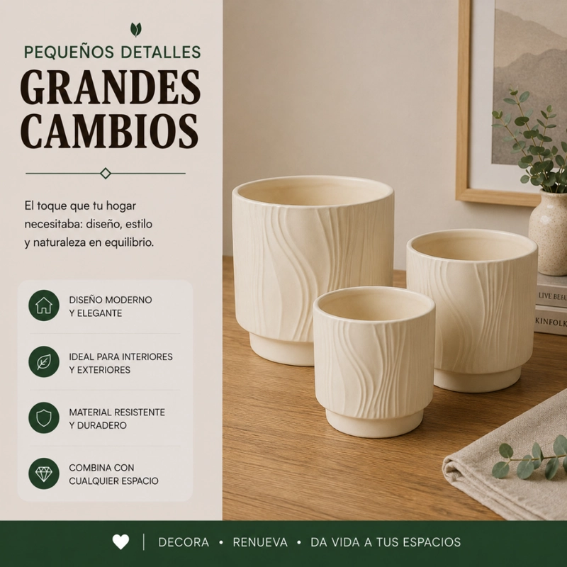 SET 3 MACETEROS MACETA DE CERAMICA AMARILLO CON LINEAS - 5