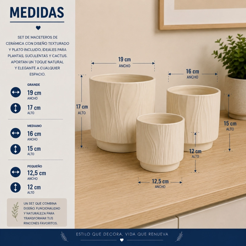 SET 3 MACETEROS MACETA DE CERAMICA AMARILLO CON LINEAS - 7