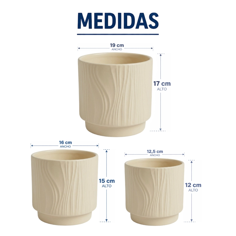 SET 3 MACETEROS MACETA DE CERAMICA AMARILLO CON LINEAS - 9