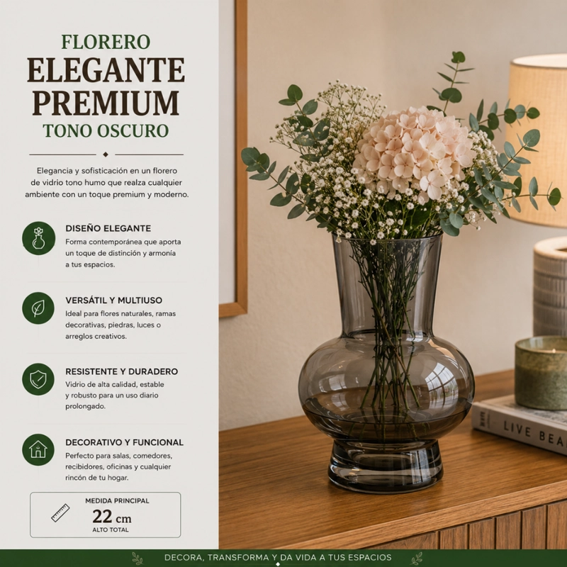 FLORERO ELEGANTE DE VIDRIO CRISTAL PREMIUM TONO OSCURO - 4