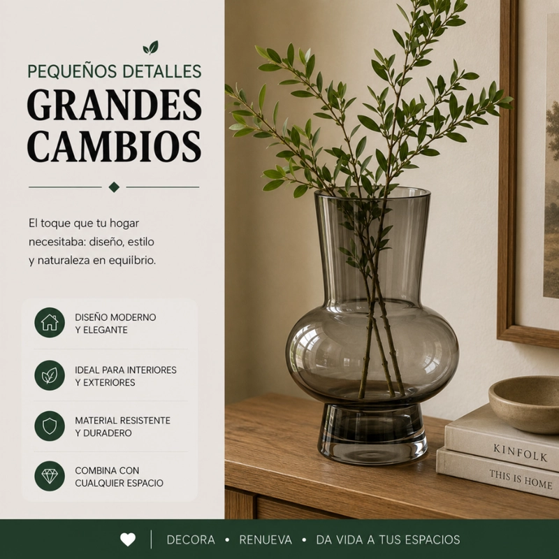 FLORERO ELEGANTE DE VIDRIO CRISTAL PREMIUM TONO OSCURO - 5