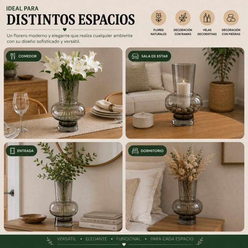 FLORERO ELEGANTE DE VIDRIO CRISTAL PREMIUM TONO OSCURO - 6