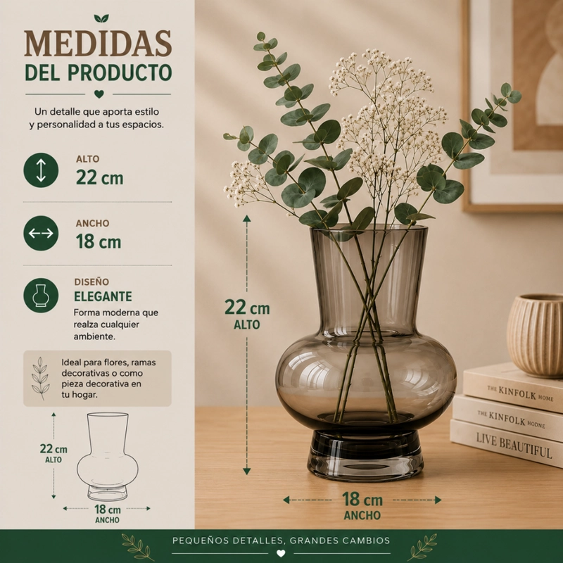 FLORERO ELEGANTE DE VIDRIO CRISTAL PREMIUM TONO OSCURO - 7