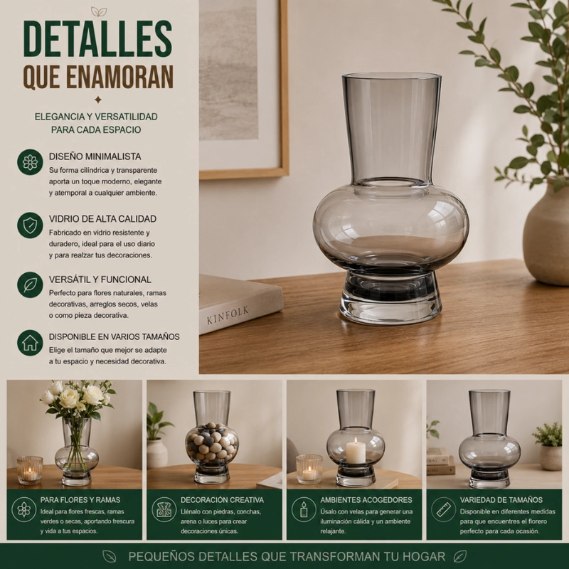 FLORERO ELEGANTE DE VIDRIO CRISTAL PREMIUM TONO OSCURO - 8