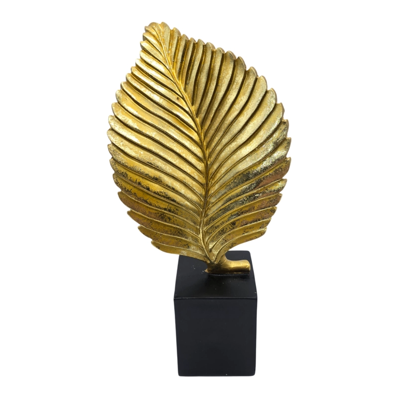 FIGURA ADORNO DE HOJA DORADA DECORATIVA EN RESINA MODERNA M - 1