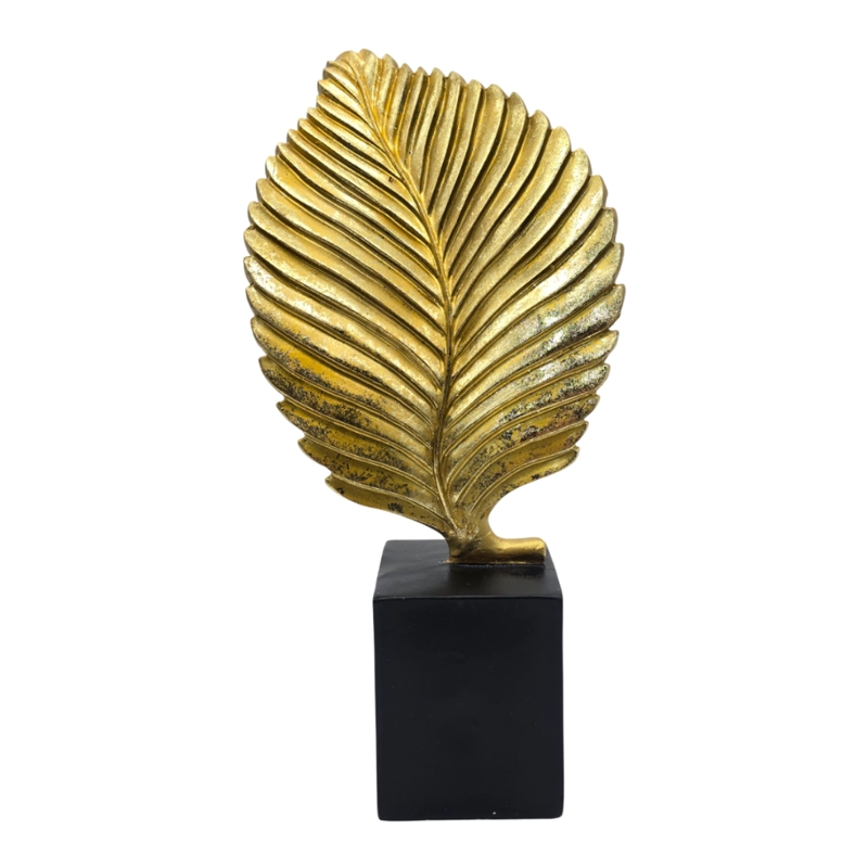FIGURA ADORNO DE HOJA DORADA DECORATIVA EN RESINA MODERNA M - 6