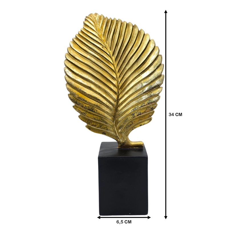 FIGURA ADORNO DE HOJA DORADA DECORATIVA EN RESINA MODERNA M - 7