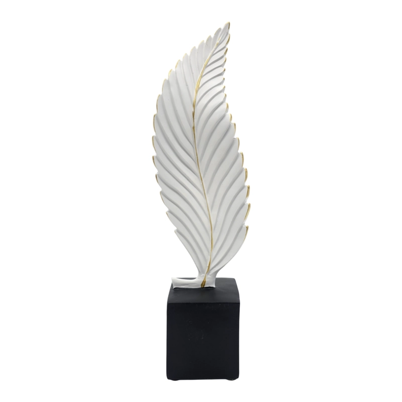 FIGURA ADORNO DE HOJA BLANCA DECORATIVA EN RESINA MODERNA S - 1