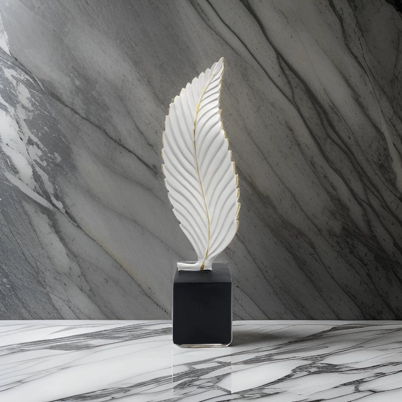 FIGURA ADORNO DE HOJA BLANCA DECORATIVA EN RESINA MODERNA S - 4