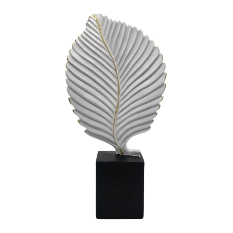 FIGURA ADORNO DE HOJA BLANCA DECORATIVA EN RESINA MODERNA M - 1