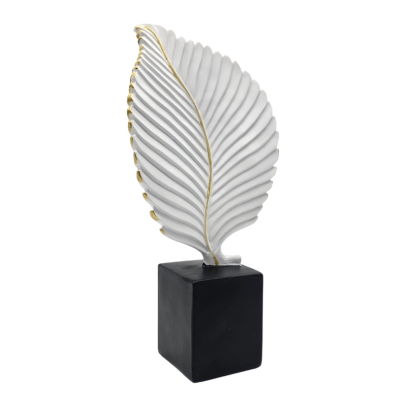 FIGURA ADORNO DE HOJA BLANCA DECORATIVA EN RESINA MODERNA M - 2