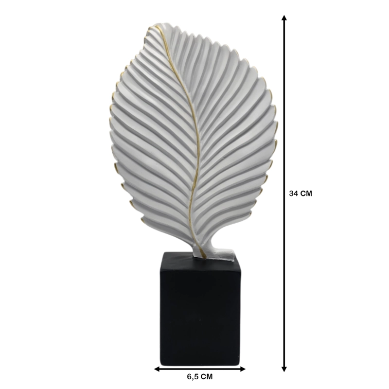 FIGURA ADORNO DE HOJA BLANCA DECORATIVA EN RESINA MODERNA M - 5