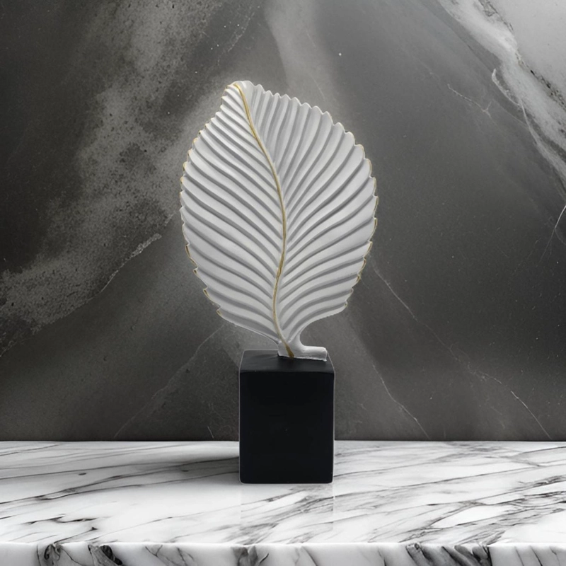 FIGURA ADORNO DE HOJA BLANCA DECORATIVA EN RESINA MODERNA M - 7