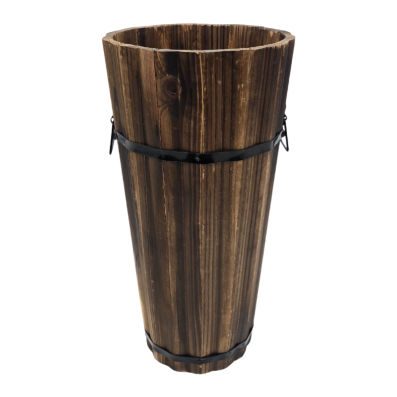 MACETERO DE MADERA TIPO BARRIL ALARGADO JARDIN TERRAZA S - 1