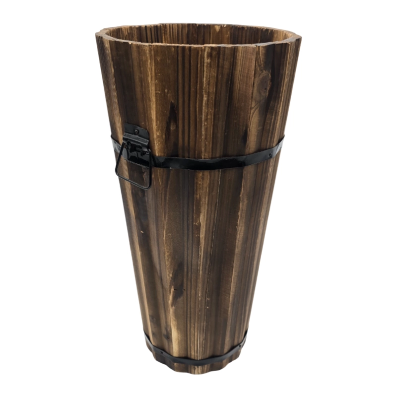 MACETERO DE MADERA TIPO BARRIL ALARGADO JARDIN TERRAZA S - 2