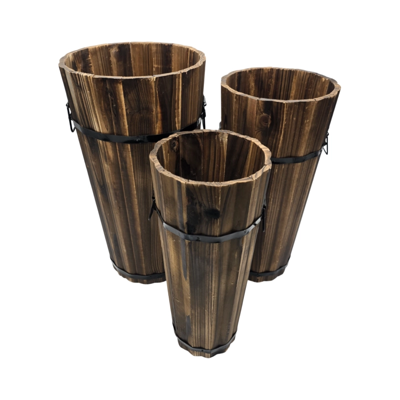 MACETERO DE MADERA TIPO BARRIL ALARGADO JARDIN TERRAZA S - 5