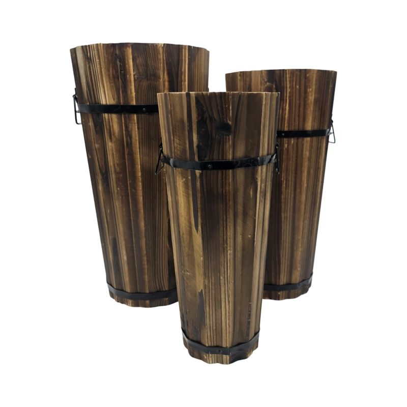 MACETERO DE MADERA TIPO BARRIL ALARGADO JARDIN TERRAZA S - 7