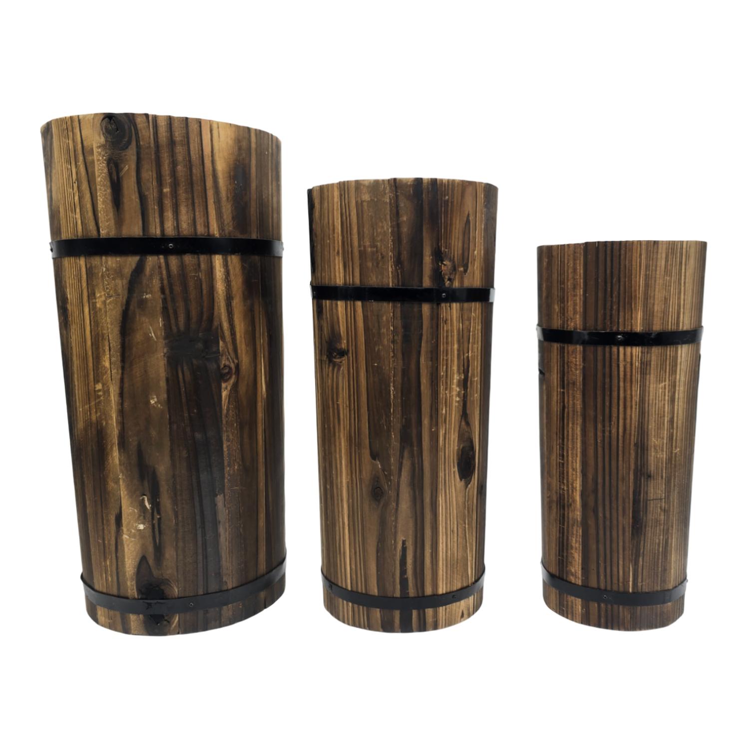 MACETERO DE MADERA TIPO BARRIL LARGO ALTO JARDIN TERRAZA S - 7