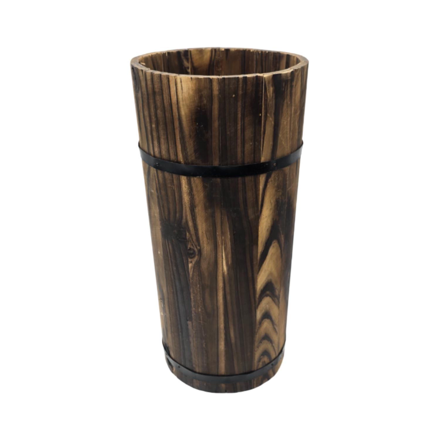 MACETERO DE MADERA TIPO BARRIL LARGO ALTO JARDIN TERRAZA M - 1