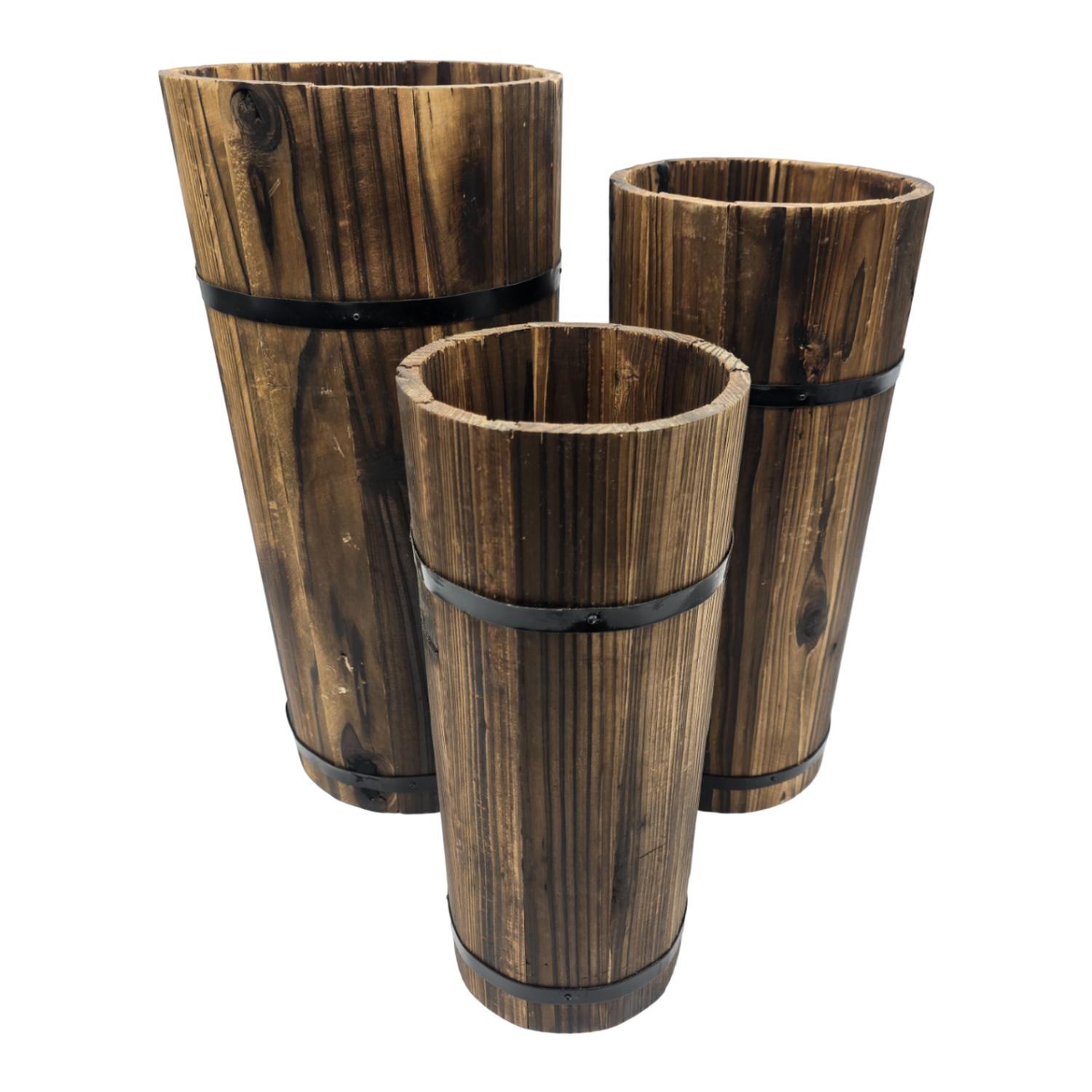MACETERO DE MADERA TIPO BARRIL LARGO ALTO JARDIN TERRAZA M - 4