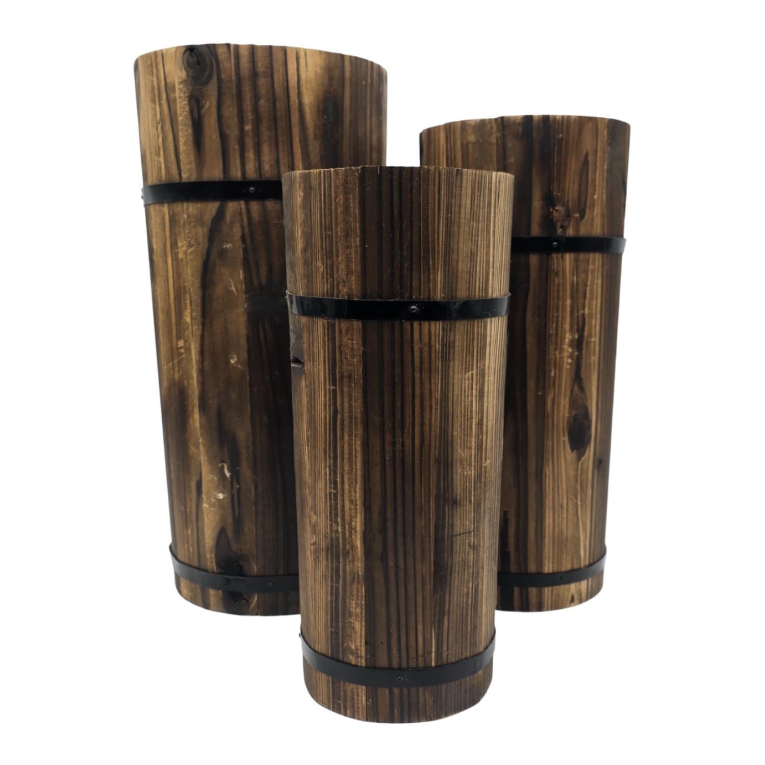 MACETERO DE MADERA TIPO BARRIL LARGO ALTO JARDIN TERRAZA M - 6