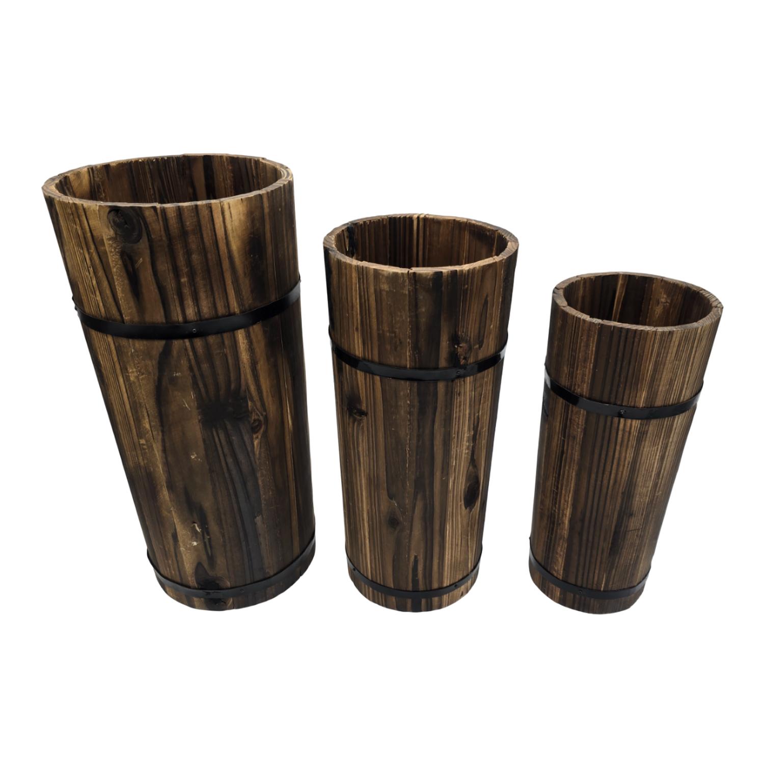 MACETERO DE MADERA TIPO BARRIL LARGO ALTO JARDIN TERRAZA M - 8