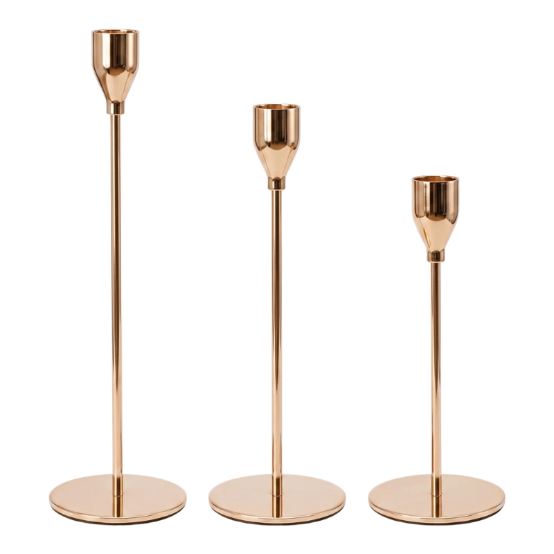 SET 3 CANDELABROS PORTA VELAS DORADO DECORA CENTRO DE MESA - 1