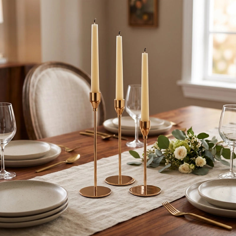 SET 3 CANDELABROS PORTA VELAS DORADO DECORA CENTRO DE MESA - 2