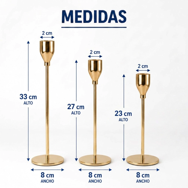 SET 3 CANDELABROS PORTA VELAS DORADO DECORA CENTRO DE MESA - 9