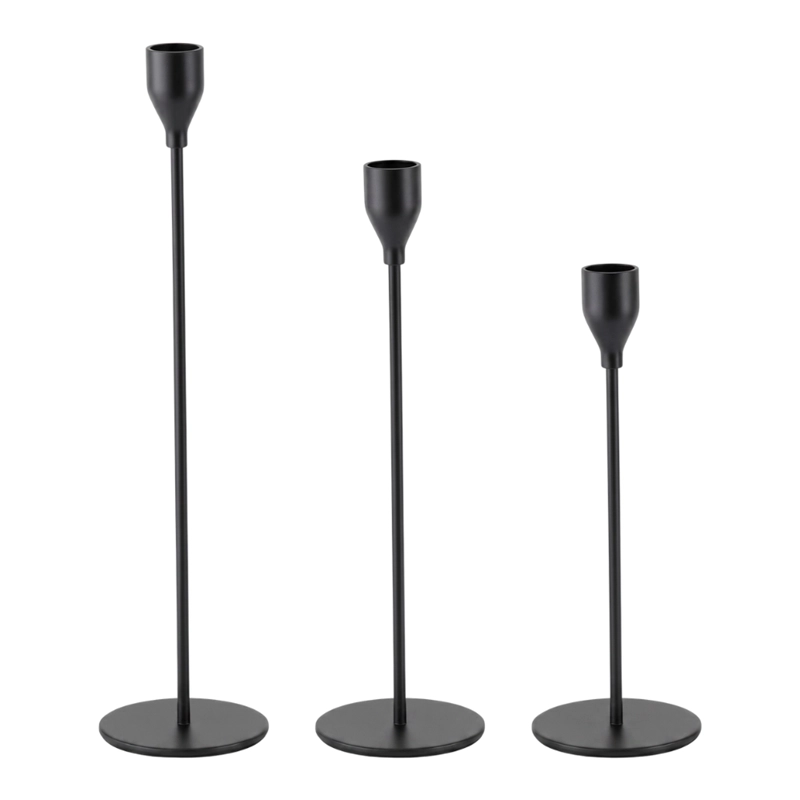 SET 3 CANDELABROS PORTA VELAS NEGRO DECORA CENTRO DE MESA - 1
