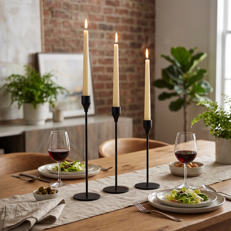 SET 3 CANDELABROS PORTA VELAS NEGRO DECORA CENTRO DE MESA - 2