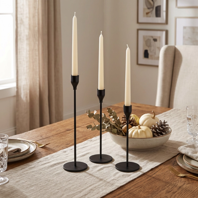 SET 3 CANDELABROS PORTA VELAS NEGRO DECORA CENTRO DE MESA - 3