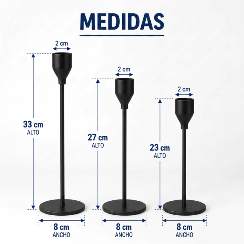 SET 3 CANDELABROS PORTA VELAS NEGRO DECORA CENTRO DE MESA - 9