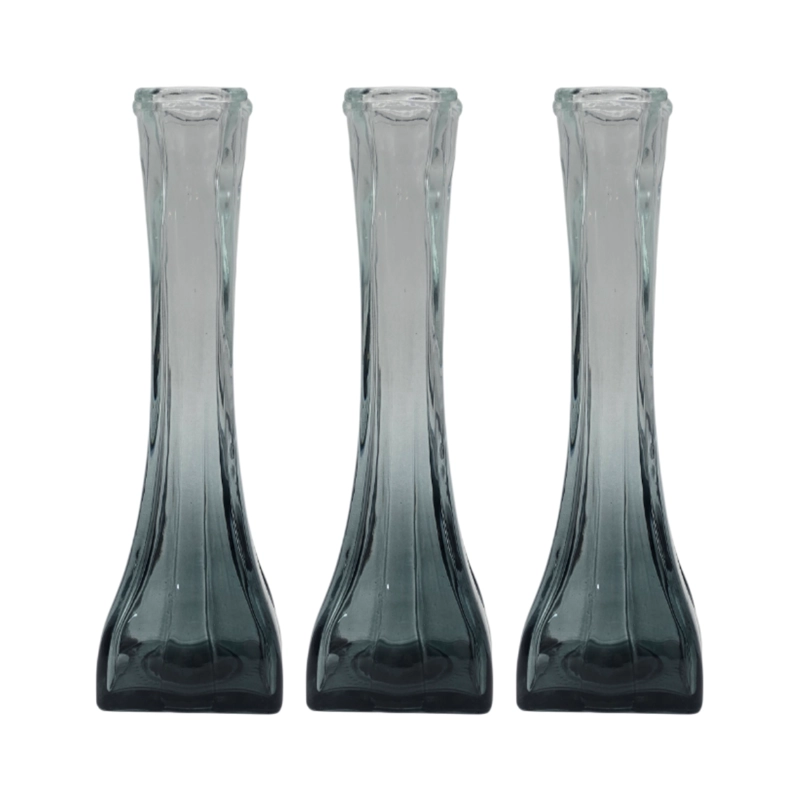 SET 3 FLOREROS DECORATIVOS DE VIDRIO PEQUEÑO TONALIDAD HUMO - 1
