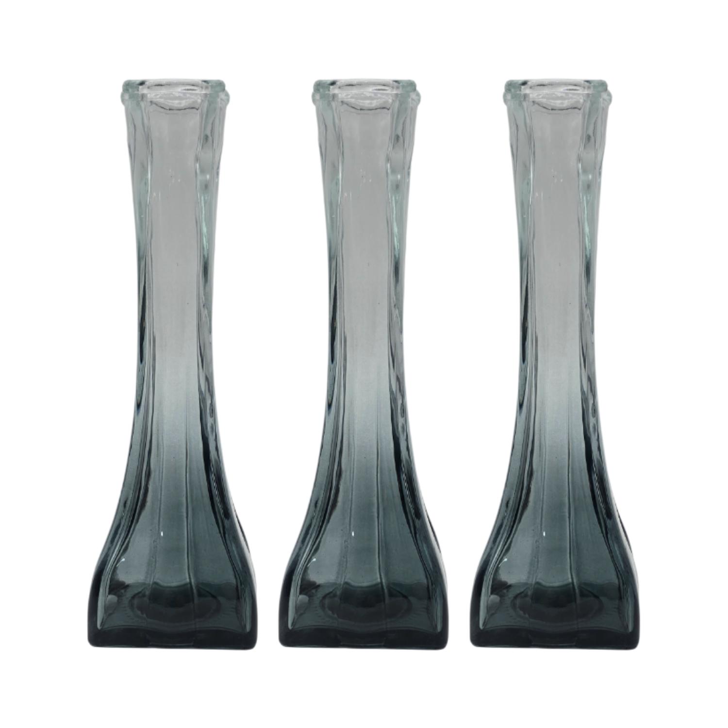 SET 3 FLOREROS DECORATIVOS DE VIDRIO PEQUEÑO TONALIDAD HUMO - 1