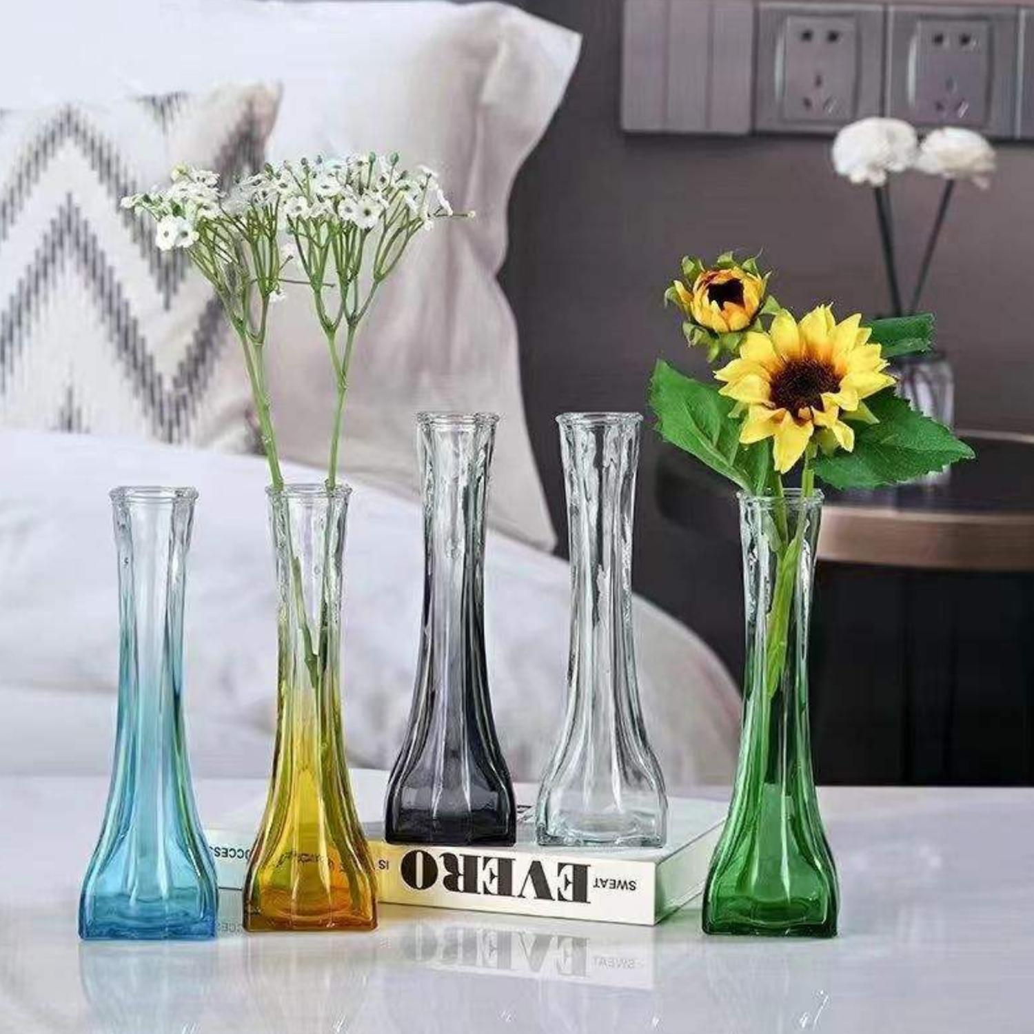 SET 3 FLOREROS DECORATIVOS DE VIDRIO PEQUEÑO TONALIDAD HUMO - 6