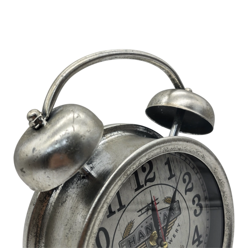 RELOJ DE MESA ANALOGICO HIERRO VINTAGE DECORATIVO PLATEADO S - 3