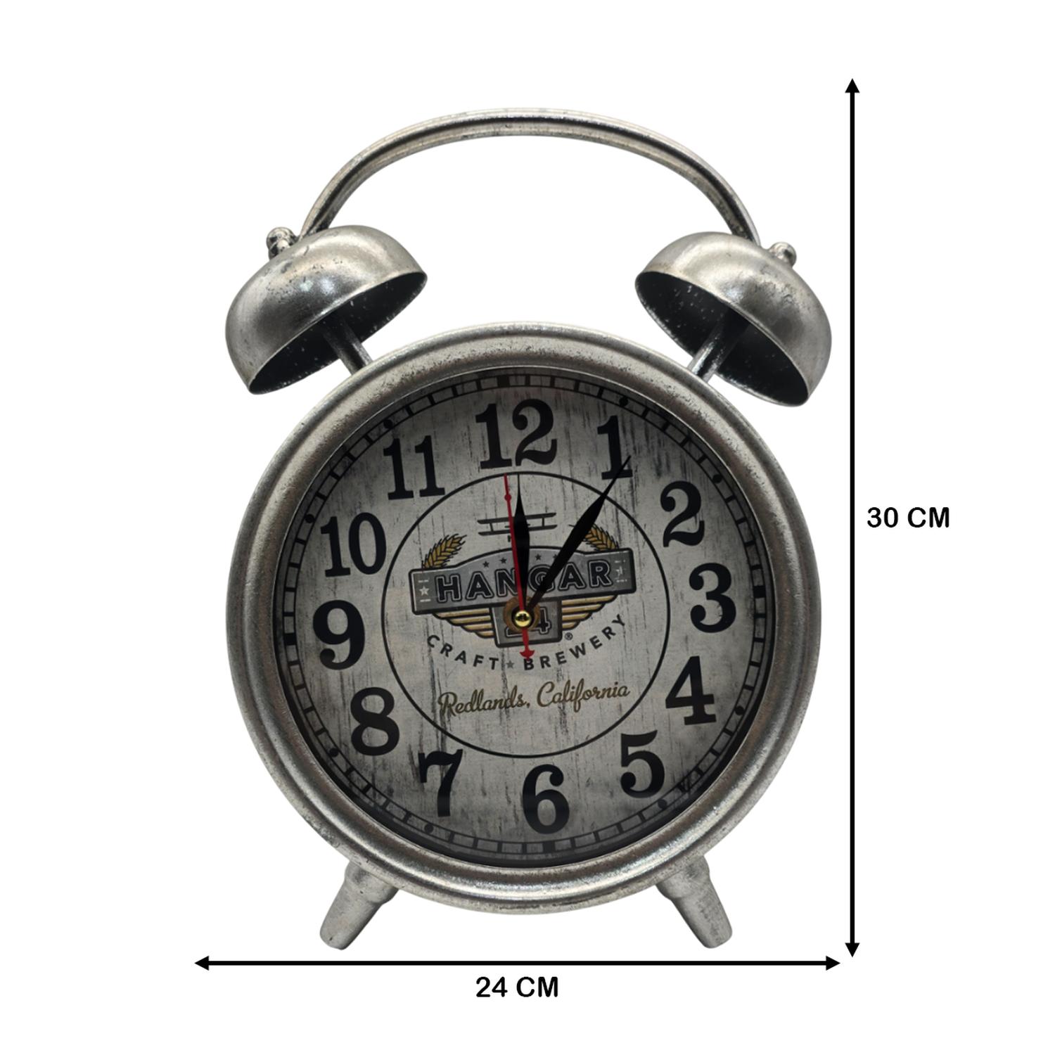 RELOJ DE MESA ANALOGICO HIERRO VINTAGE DECORATIVO PLATEADO S - 6