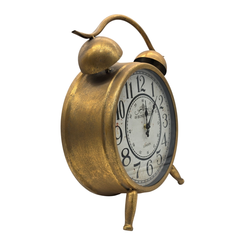 RELOJ DE MESA ANALOGICO HIERRO VINTAGE DECORATIVO DORADO M - 2