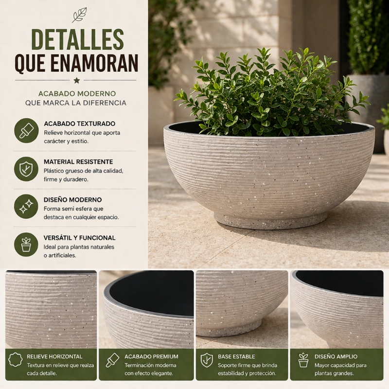 MACETERO PLASTICO SEMI ESFERA PREMIUM DISEÑO A RAYAS M - 8