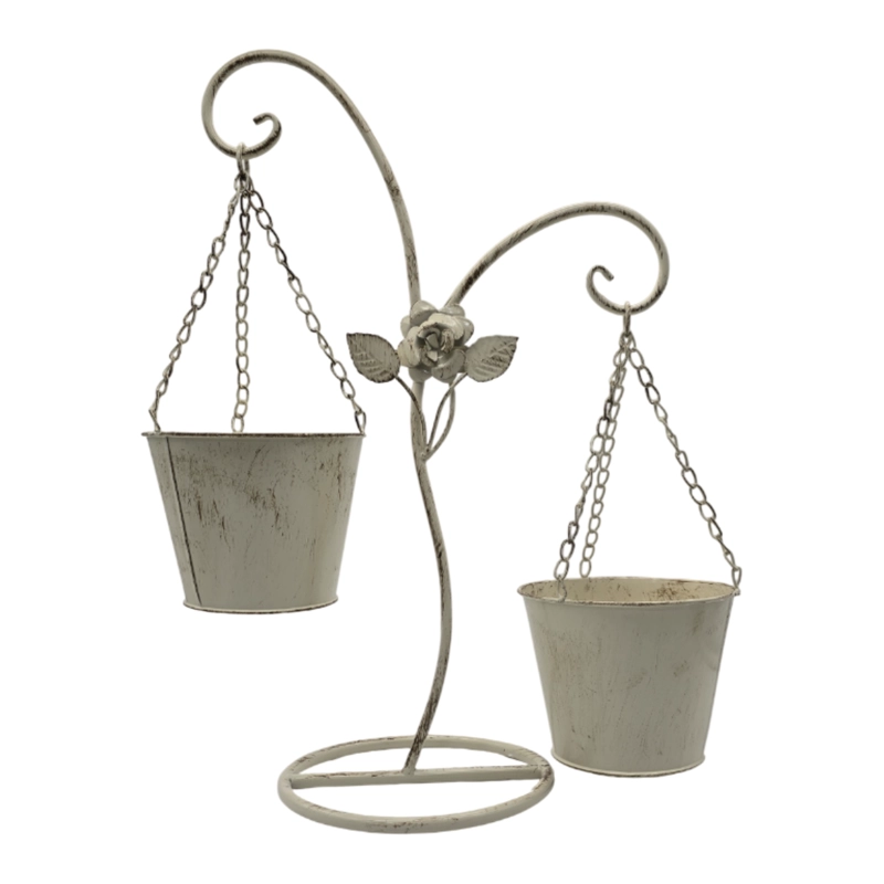 PORTA MACETERO PEDESTAL COLGANTE BEIGE VINTAGE MACETA PLANTA - 1