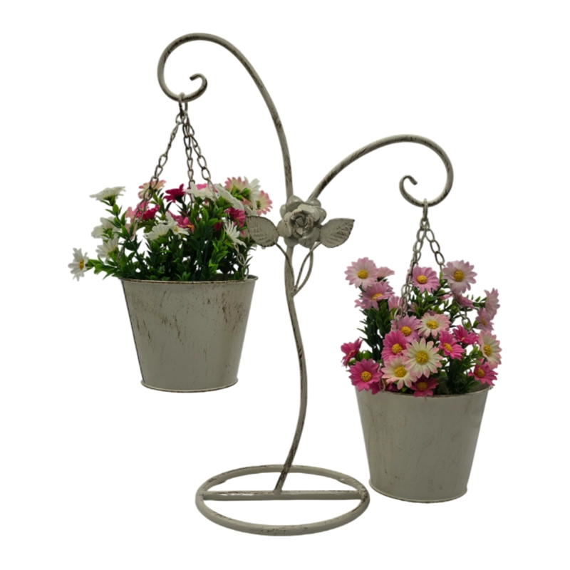 PORTA MACETERO PEDESTAL COLGANTE BEIGE VINTAGE MACETA PLANTA - 3
