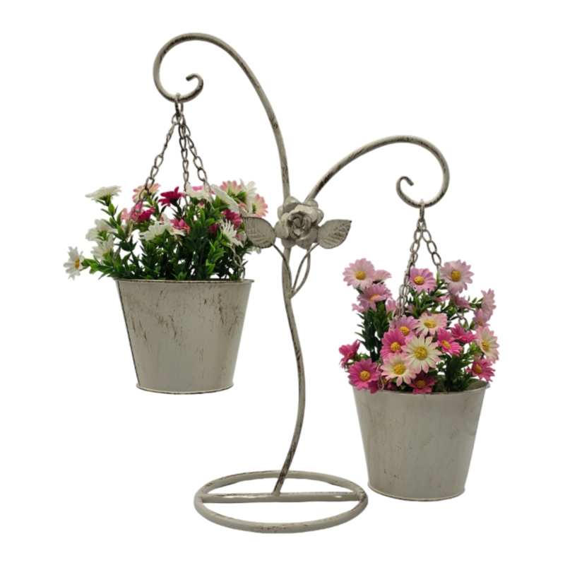 PORTA MACETERO PEDESTAL COLGANTE BEIGE VINTAGE MACETA PLANTA - 4