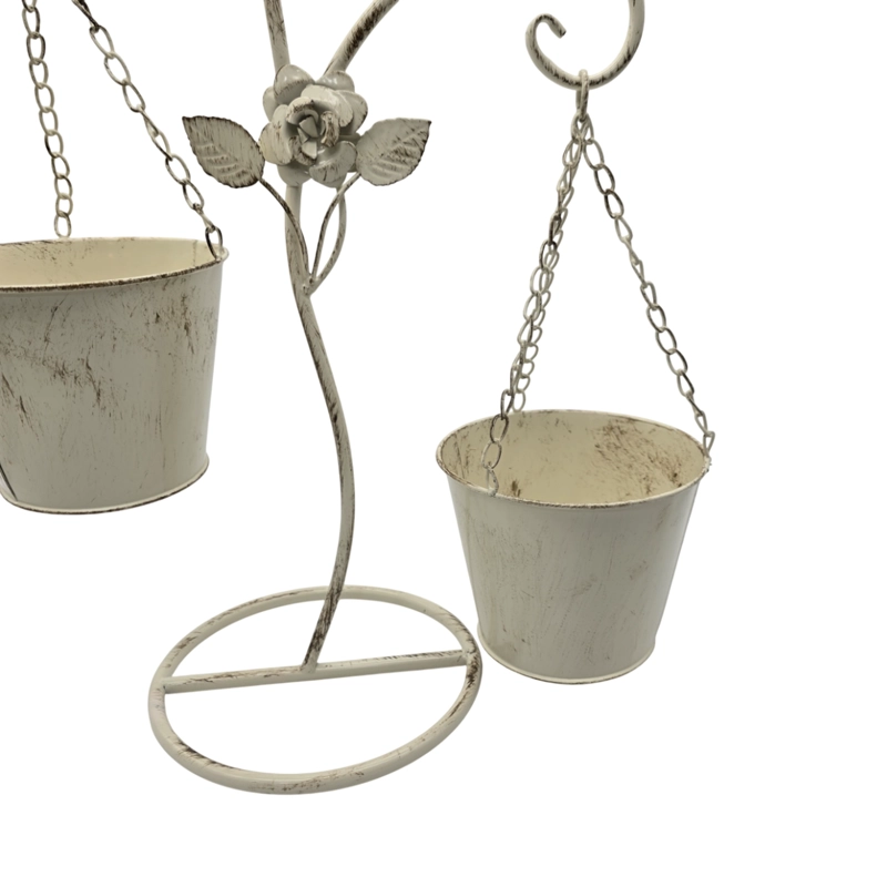 PORTA MACETERO PEDESTAL COLGANTE BEIGE VINTAGE MACETA PLANTA - 6