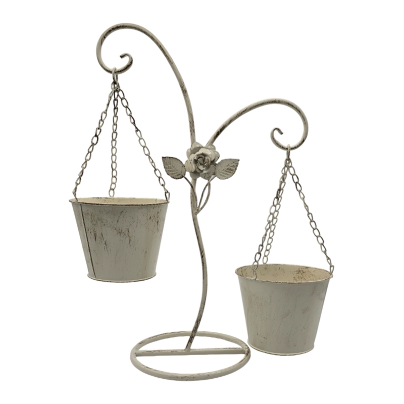 PORTA MACETERO PEDESTAL COLGANTE BEIGE VINTAGE MACETA PLANTA - 7