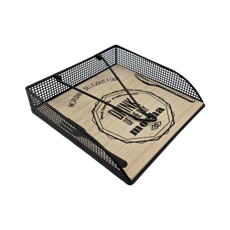 PORTA SERVILLETAS SERVILLETERO METAL Y MADERA DISEÑO BISTRO - 1