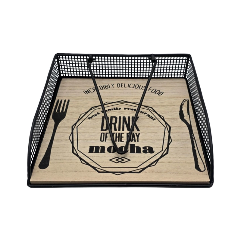 PORTA SERVILLETAS SERVILLETERO METAL Y MADERA DISEÑO BISTRO - 6