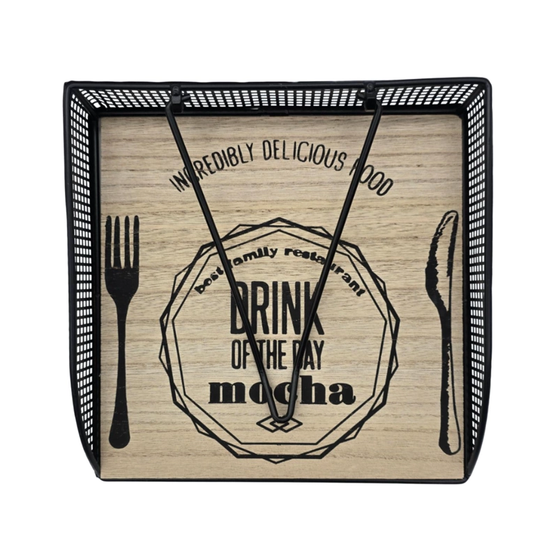 PORTA SERVILLETAS SERVILLETERO METAL Y MADERA DISEÑO BISTRO - 7