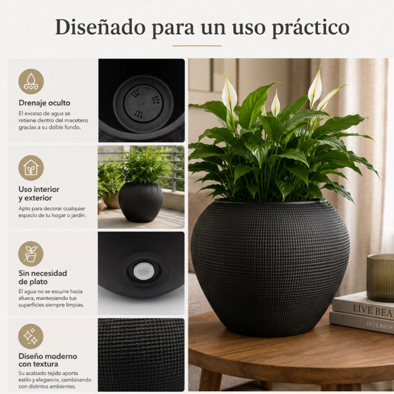 SET 2 MACETEROS PLASTICO REDONDO OVALADO MODERNO TEXTURA L - 4