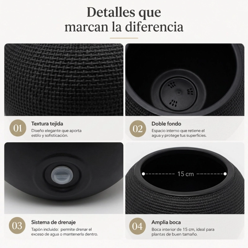 SET 2 MACETEROS PLASTICO REDONDO OVALADO MODERNO TEXTURA L - 6